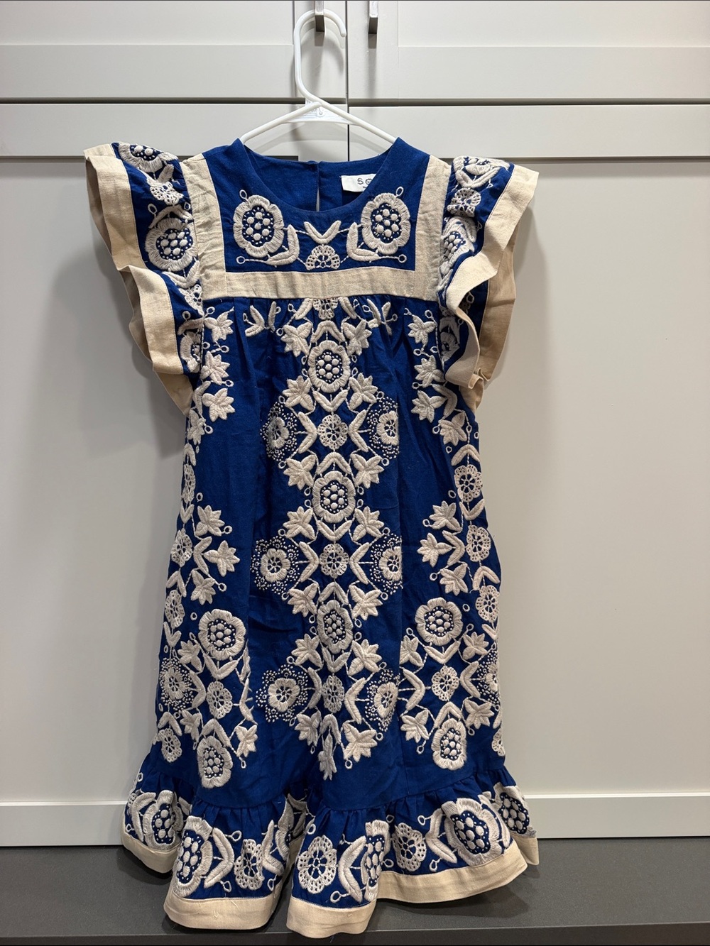 SEA New York Blue Embroidered Dress with Cream Accents